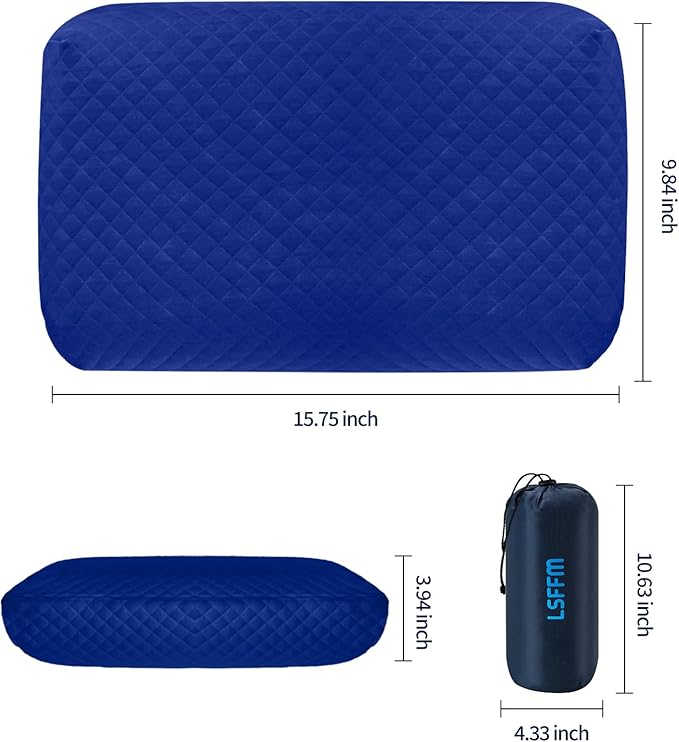 Camping Pillow Memory Foam, Easy to Fold, Camping Essentials, Small Travel Pillows with Portable Bag, Hiking Pillow for Backpacking, Anti-Pilling Pillow Cover (Blue)