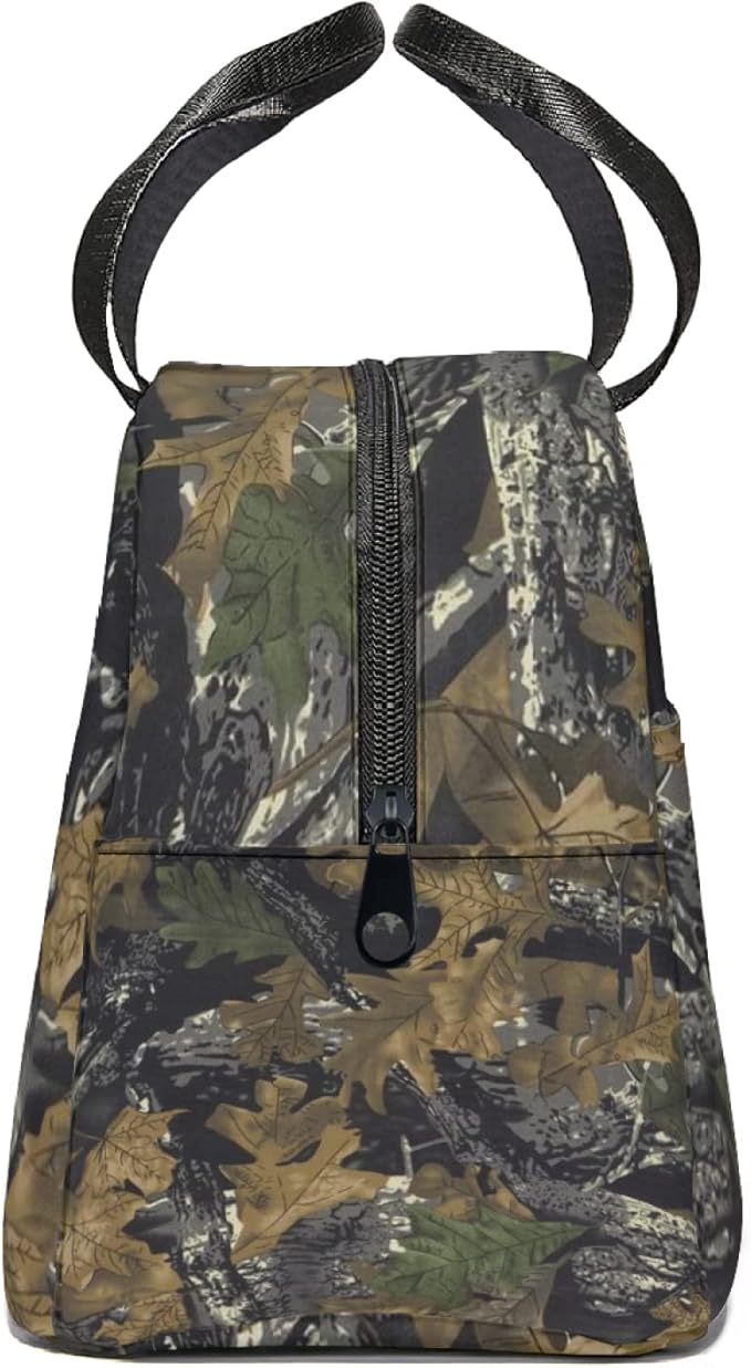 Giwawa Leaf Camouflage Insulated Lunch Bag for Men Women Tree Leaves Camo Reusable Lunch Box Thermal Lunch Cooler Tote Bags with Front Pocket for Kids Boys Girls Office Picnic