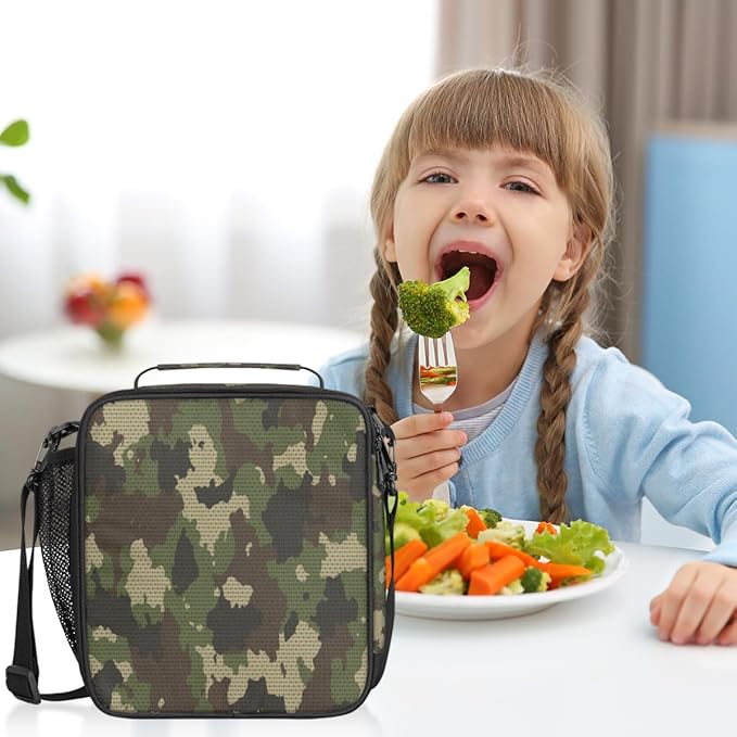 Pardick Camo Insulated Lunch Bag for Kids Students Lunch Box Meal Holder Camouflage Green Reusable Cooler Bag for Boys Thermal Lunch Box for School Picnic Travel Outdoor