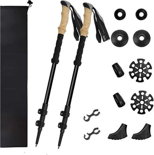 Lightweight Aircraft-Grade Aluminum Trekking Poles - 2 Sticks with Quick Lock System and Extended Down Grip Plus 12pc-Accessory Kit, Telescopic, Ultralight for Hiking, Camping, Walking, Trekking