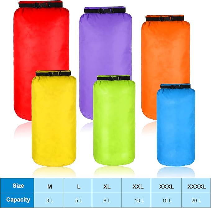Shappy 6 Pcs Waterproof Dry Bag Set 6 Size Lightweight Sack and Long Adjustable Shoulder Strap 20/15/10/8/5/3l Outdoor Keep Gear Stuff Sack for Backpacking Boating Hiking Camping
