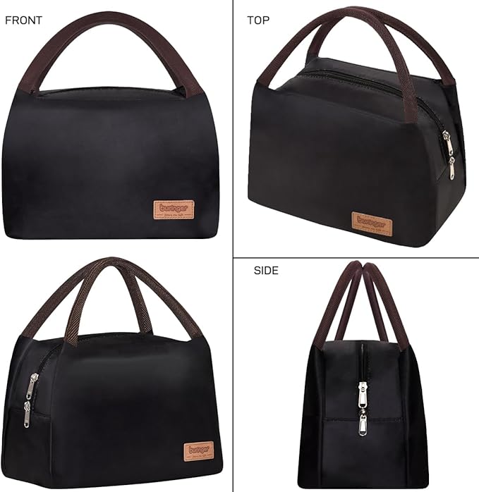 Buringer Insulated Lunch Bag Lunch Box for Women Men Adult Lunch Tote for Work Picnic Travel (Black)