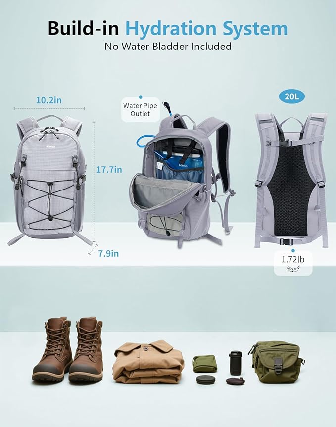 ECOHUB Small Hiking Backpack for Men Women, 20L Lightweight Travel Backpacks Water Resistant Camping Cycling Hiking Daypack