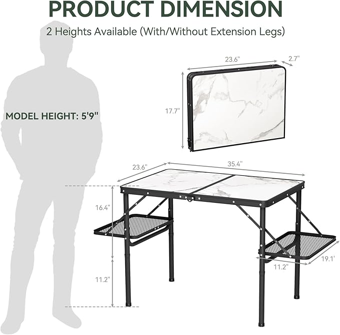 Titanker Folding Camping Table 3ft, Folding Picnic Table, Camp Tables Portable Foldable, 50% Extra Side Space, Outdoor Patio Table, RV/Car Camping Essentials, Aluminum Light & Solid