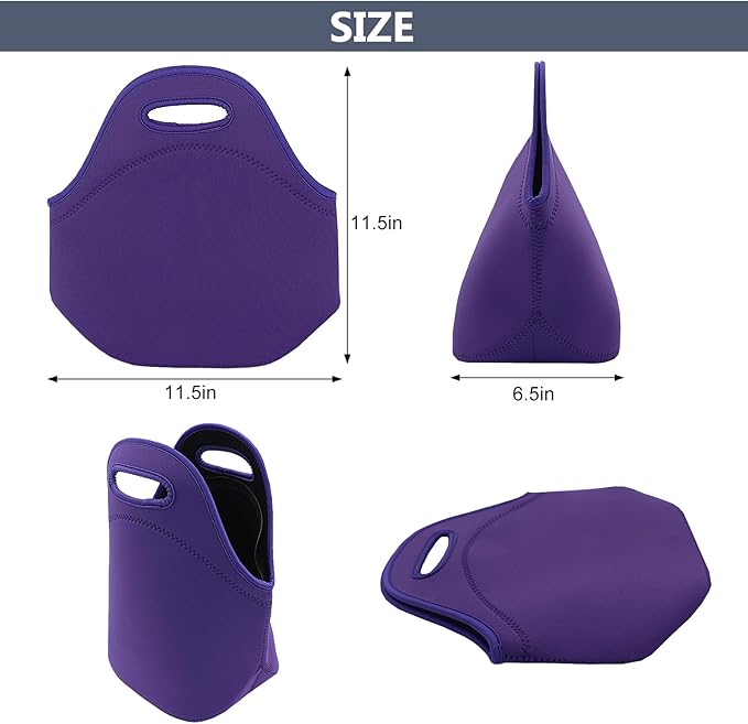 LOVAC Neoprene Lunch Bag, Thick Insulated Lunch Bag - Durable & Waterproof Lunch Tote With Zipper For Outdoor Travel Work(Purple)