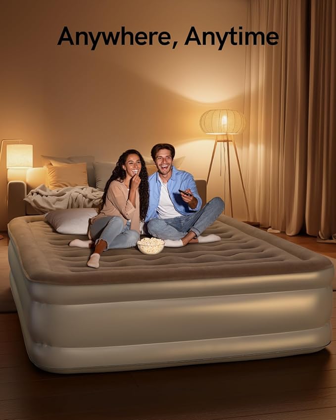 Air Mattress Queen with Built in Pump, Inflatable Mattress, Upgraded Blow up Mattress Queen Size for Home, Guest, Camping, Fast Inflation, Comfort Air Bed, colchon inflable