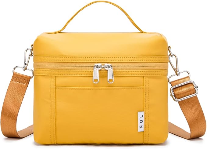 NOL Natural Organic Lifestyle Insulated Lunch Bags for Women Cooler Bag Lightweight Nylon Waterproof Lunch Box For Work (Mustard, Small)