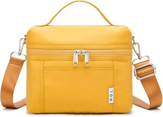 NOL Natural Organic Lifestyle Insulated Lunch Bags for Women Cooler Bag Lightweight Nylon Waterproof Lunch Box For Work (Mustard, Small)