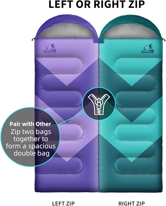 Sleeping Bag for Adults, Girls, Boys - 3 Season Warm & Cool Weather Lightweight Waterproof Camping Bag for Hiking, Outdoor Travel