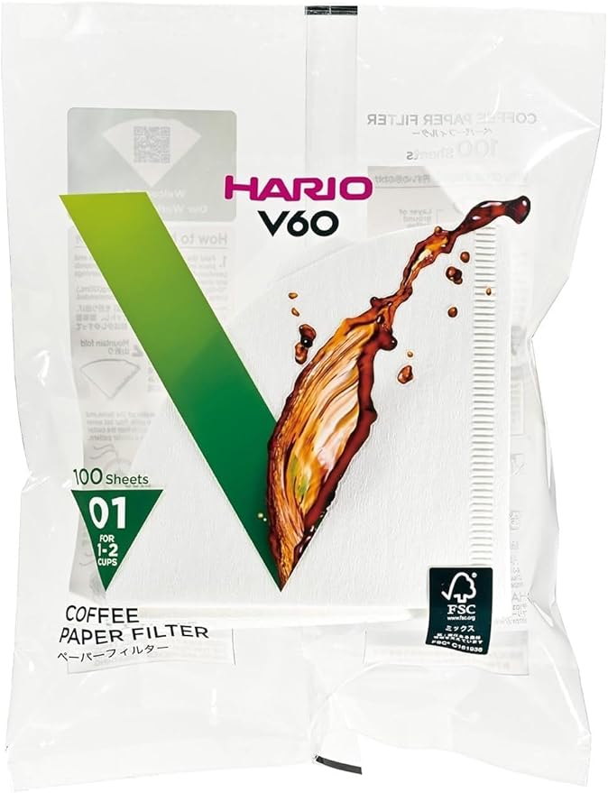 Hario V60 Paper Coffee Filter, Size 01, White, 100ct