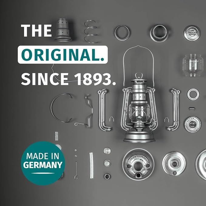 Outdoor Kerosene Fuel Lantern, German Made Weather Resistant Baby Special 276 Galvanized Hurricane Lamp for Camping or Patio, 10 Inches, Unpainted