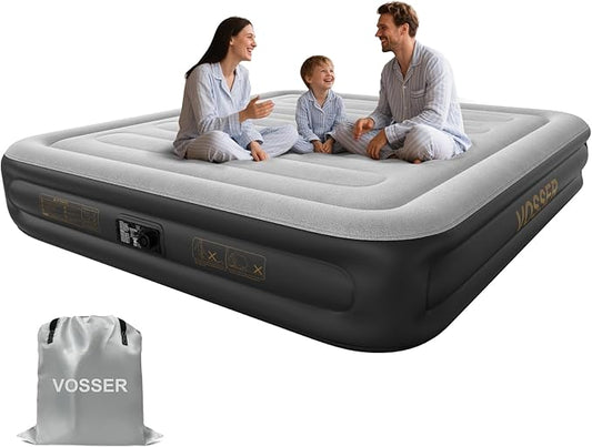King Air Mattress with Built in Pump,15''Blow up Mattress 2 Mins Self-Inflation/Deflation,Thicker Inflatable Mattress Leak-Proof,Flocked Top Air Bed with Storage Bag for Home, Camping & Guests