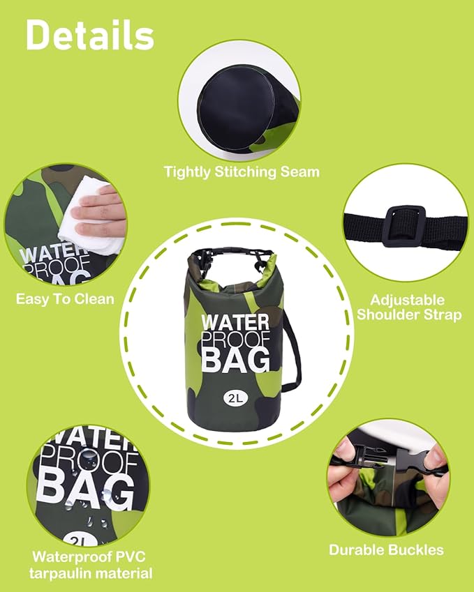 babygoal Waterproof Wet Bag and Dry Bag, Roll Top Waterproof 2L Backpack Sack for Travel,Swimming,Kayaking, Beach, Rafting, Boating, Hiking, Camping and Fishing 2WLL03-B