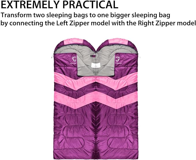 Gold Armour Sleeping Bags for Adults Cold Weather & Warm - Backpacking Camping Sleeping Bag for Kids 10-12, Girls, Boys - Lightweight Compact Camping Essentials Gear Accessories, Right Zipper