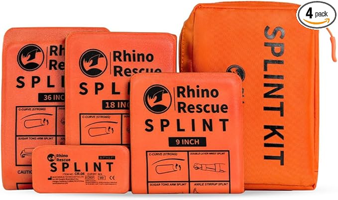 RHINO RESCUE First Aid Splint 36" X 4.3" Orange-Gray, Keep Bones in Position (4, Splint Bundle)