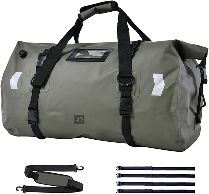 Waterproof Duffel Bag，Roll-Top Heavy Duty Dry Duffle Bag，Motorcycle Dry Bag，with Quick-fixed Straps，with Large Storage Space, Perfect for Traveling, Camping, Kayaking, Fishing & Canoeing (green, 40L)