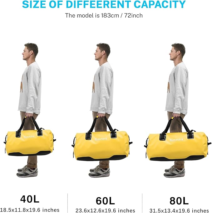 Gonex 40L 60L 80L Extra Large Waterproof Duffle Travel Dry Duffel Bag Heavy Duty Bag with Durable Straps & Handles for Kayaking Paddleboarding Boating Rafting Fishing