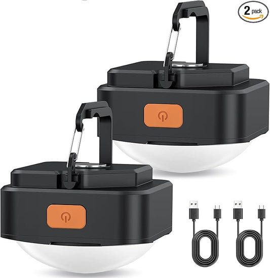 Rechargeable Camping Lights FLY2SKY 2Pcs Black Tent Lights Mini Flashlight Portable LED Camping Lantern Survival Gear Camping Accessories for Hiking Backpacking Fishing Hurricane Emergency Outage