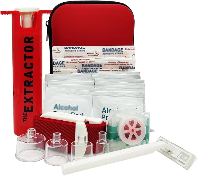 Snake Bite Kit for Humans,Rattlesnake Bite Kit,Bee Sting Kit, Venom Snake Bite Kit for Dogs,Venom Extractor Kit,Venom Extractor Suction Pump, Bite and Sting First Aid for Hiking,Camping(Red)