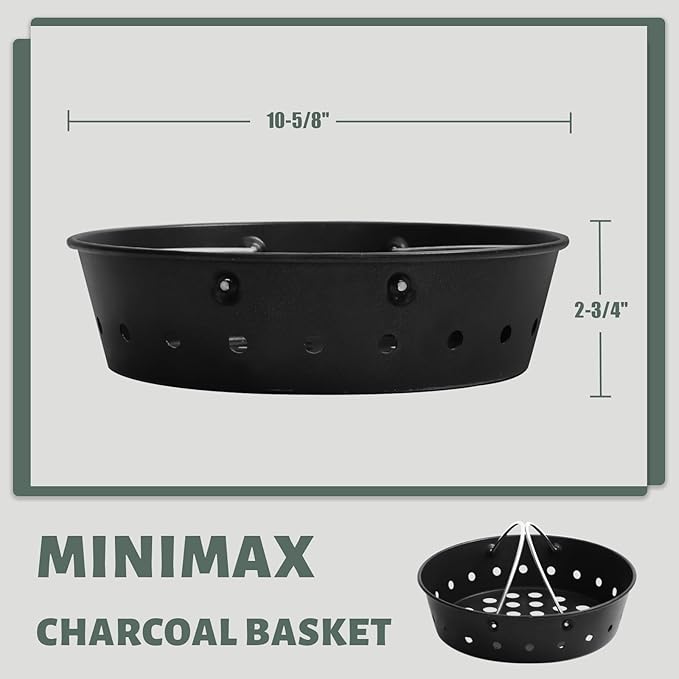 KAMaster Charcoal Basket Carbon Steel Fire Bowl for MiniMax,Small&Medium Bigg Green Eggs,Heavy Duty Enamel Coated Charcoal Ash Basket with Handles,Fire Box Bowls Ash Basket also for JR Kamado Grill