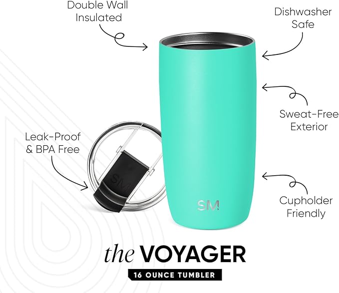 Simple Modern Travel Coffee Mug Tumbler with Flip Lid | Reusable Insulated Stainless Steel Cold Brew Iced Coffee Cup | Gifts for Women Men Him Her | Voyager Collection | 16oz | Tropical Wave