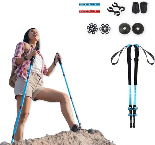 Adventure Pro Trekking Poles for Hiking - Anti Slip Collapsible Walking Sticks for Travel with Cork and Eva Grip, Lightweight Hiking Poles for Men and Women, 2 Sticks in 1PACK