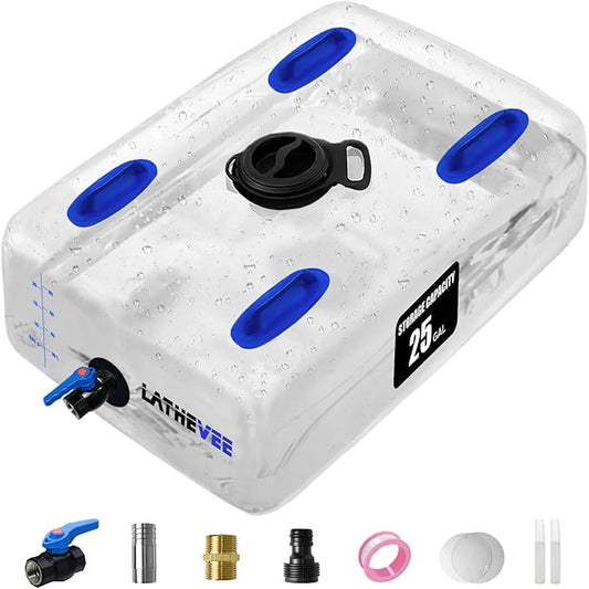 Water Storage Bladder, 25/50/100 Gallon Portable Water Tank, Transparent and Foldable with 4 Types of Interface Accessories, Suitable for Gardens, Emergency Situations, Camping, Etc.