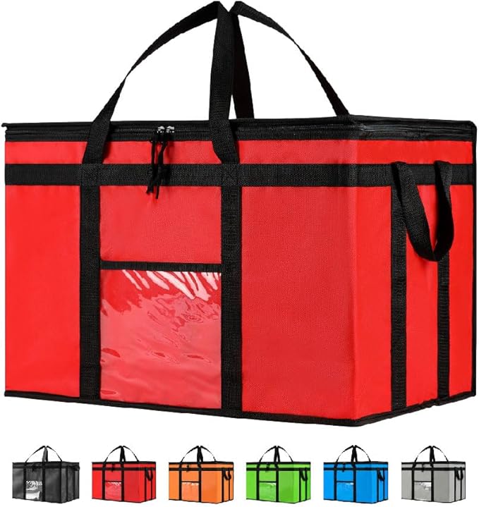 NZ home 3XL Insulated Cooler Bag and Food Warmer for Delivery & Grocery Shopping with Zippered Top, Red (1 pack)