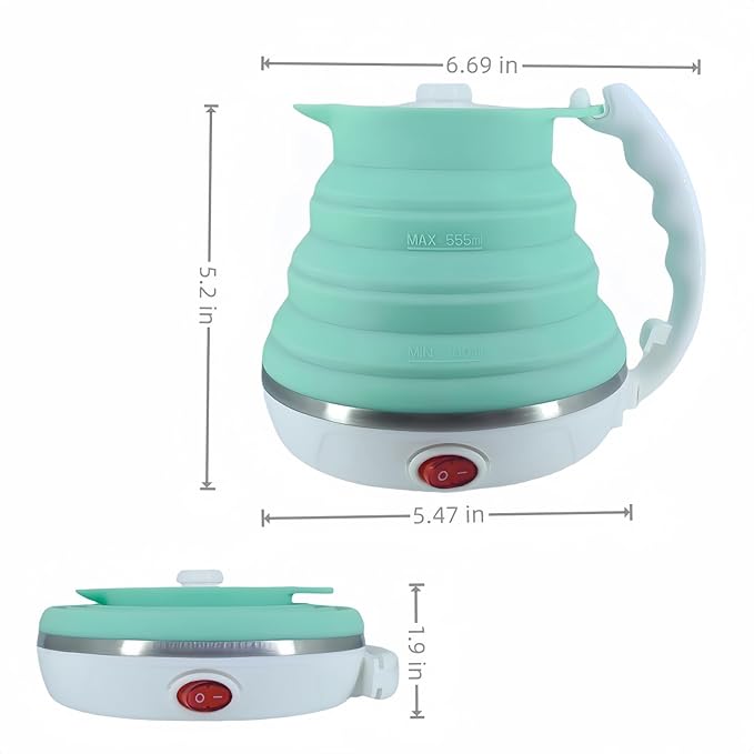Travel Electric Kettle, Collpasible Portable Electric Kettle, Portable Tea Kettle + Paperless Travel Pour Over Coffee Maker, Collapsible Pour Over Coffee Dripper One Cup (Green)
