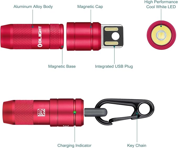OLIGHT IMINI 2 EDC Rechargeable Keychain Flashlight, 50 Lumens Compact and Portable Mini LED Keyring Lights with Built-in Battery Ideal for Everyday Carry and Emergencies (Passionate Red)