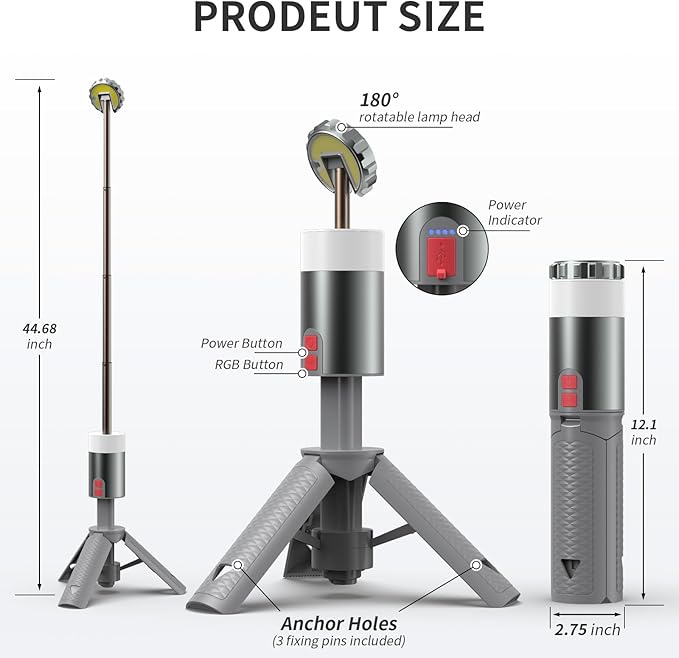 AlpsWolf Camping Light , Telescopic Camping Lantern Rechargeable with 15 Color Temperatures Waterproof Portable Lanterns for Power Outages,Camping,Hiking,Emergency Gray