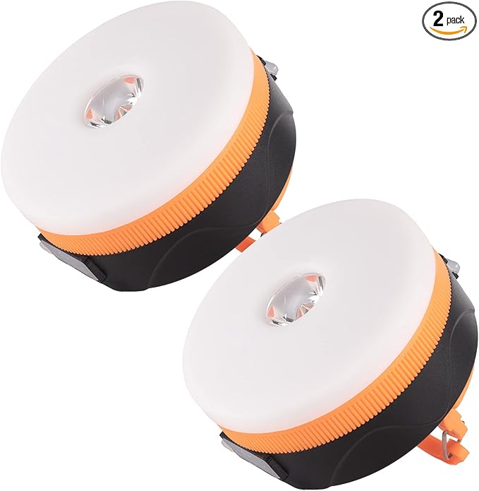 LIT-PaTH Rechargeable LED Camping Lighting Fixture Camping Lantern with Magnet Base, 1800 mAh, Survival Kit for Emergency, Hurricane, Outage, Small Orange, 2-Pack