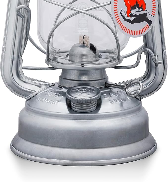 Outdoor Kerosene Fuel Lantern, German Made Weather Resistant Baby Special 276 Galvanized Hurricane Lamp for Camping or Patio, 10 Inches, Unpainted
