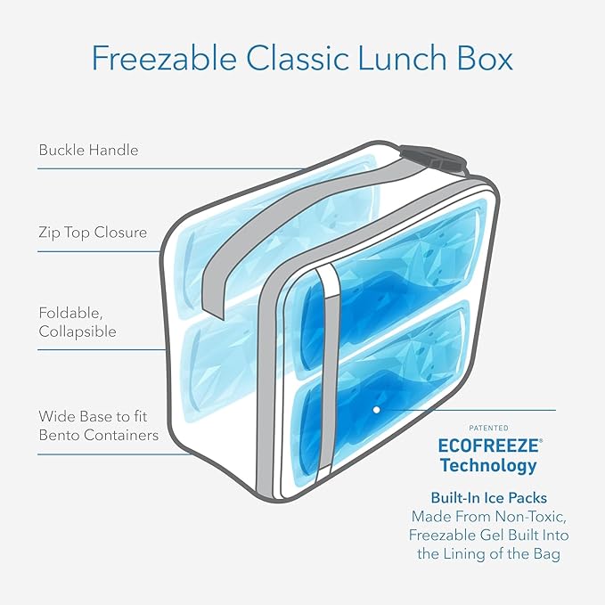 PackIt Freezable Classic Lunch Box, Rainbow Sky, Built with EcoFreeze Technology, Collapsible, Reusable, Zip Closure With Zip Front Pocket and Buckle Handle, Perfect for School Lunches