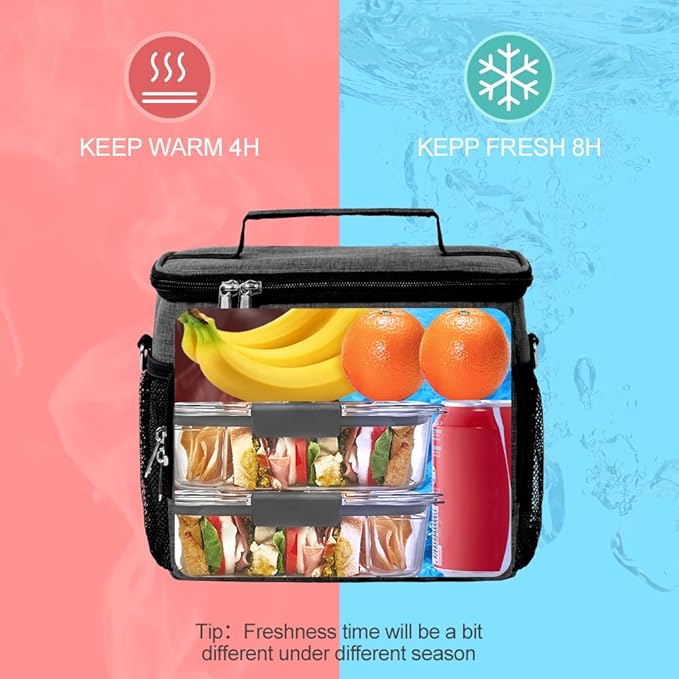 Tiblue Insulated Lunch Bag, Leakproof, Freezable Cooler for Office, School, Picnics, Adjustable Strap, For Adults & Kids