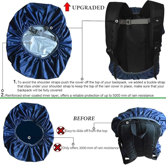 Waterproof Backpack Rain Cover with Anti Slip Buckle Strap for Camping, Hiking, Traveling, Hunting, Biking, 15-80L