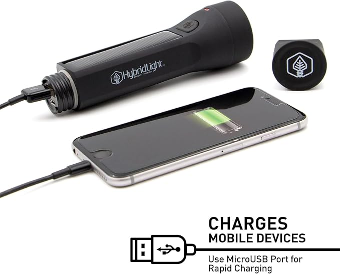 Journey 300 Solar LED Waterproof Flashlight with USB Phone Charger, Black