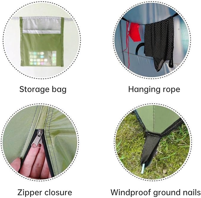 Versatile Pop-Up Privacy Tent for Outdoor Shower, Changing Room, Portable Toilet, and Camping Shelter - Olive drab, Military Green - with Zipper Doors and Windows - 47.24“x47.24”x74.80“