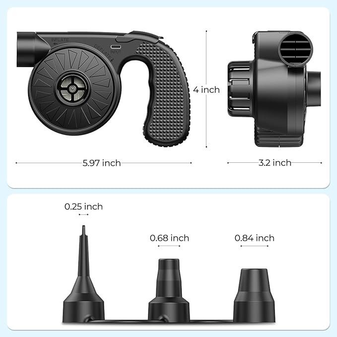 Dr.meter Portable Electric Air Mattress Pump, Rechargeable 4000mAh Battery Air Pump - Quick-Fill Air Inflator Deflator for Outdoor Camping Inflatable Bed Pool Boat Float Raft Swimming Rings Snow Tube