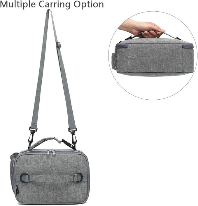 FlowFly Kids Lunch Bag, Durable Insulated School Lunch Box with Shoulder Strap and Bottle Holder, Water-resistant Thermal Small Lunch Cooler Tote for Teen Boys & Girls,Grey