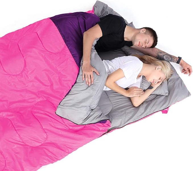 oaskys Double Sleeping Bag for Adults with 2 Pillows - Queen Size XL Waterproof Sleeping Bag for All Season Camping Hiking Backpacking 2 Person Sleeping Bags for Cold Weather & Warm
