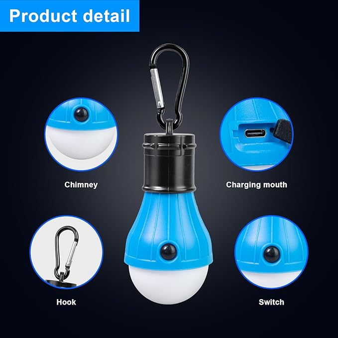 Led Camping Lantern USB Rechargeable,Outdoor Tent Lights for Camping Hanging,Kids with Clip Hook Camping Flashlight (2 Packs Black)