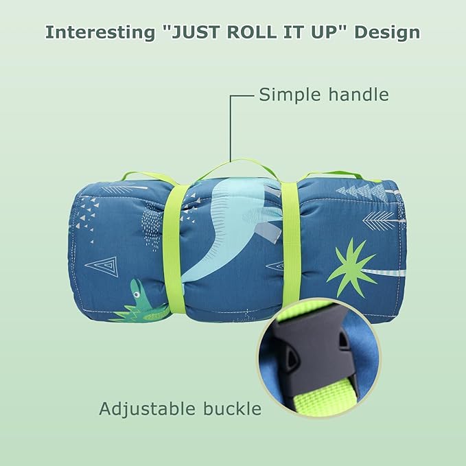 Toddlers Nap Mat with Removable Pillow and Soft Blanket, Lightweight Daycare Preschool Kindergarten Sleeping Bag, Travel Slumber for Kids Girls Boys