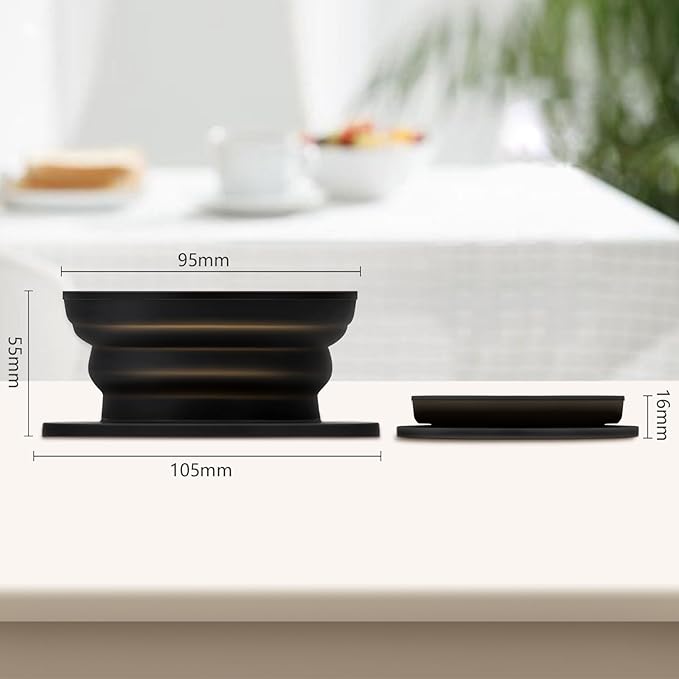 Paperless Collapsible Pour Over Coffee Dripper - Reusable Silicone Coffee Filter Pour Over for Travel and Camping - Single Cup Drip Coffee Maker Pour Over with Metal Mesh Coffee Filter (Black)