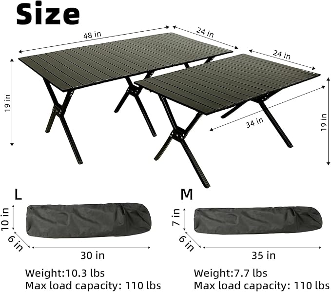 ROCK CLOUD Folding Camping Table Aluminum Portable Roll-Up Picnic Table 4-6 Person for BBQ Backyard Patio Party, 34x24 in, Wood Grain