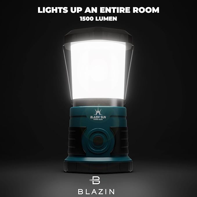 Blazin' Sun 1500 Lumen | Led Lanterns Rechargeable with Power Bank | Hurricane, Emergency, Storm, Power Outage Light | 85 Hour Runtime (Teal)