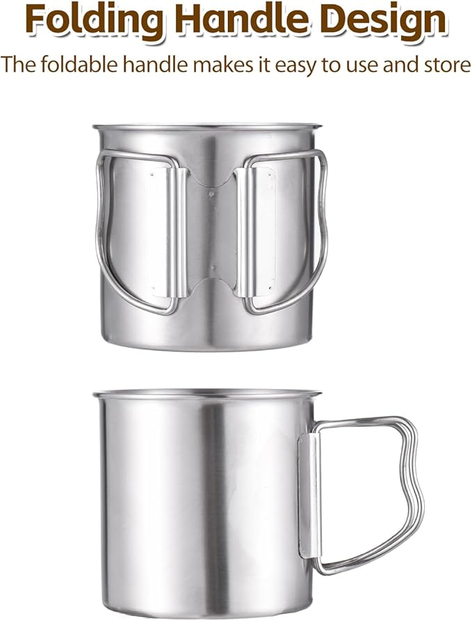 Camping Mug with Coffee Dripper, 6.8oz Stainless Steel Camping Mug Cup with Foldable Handle & Reusable Coffee Filter, Portable Camp Cookware for Outdoor Backpacking