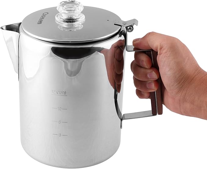 Coghlan's Stainless Steel Coffee Pot - 12 Cup Percolator for Camping, Outdoor Adventures, and Stovetop Brewing - Durable, Portable Coffee Brewer for Classic Flavor