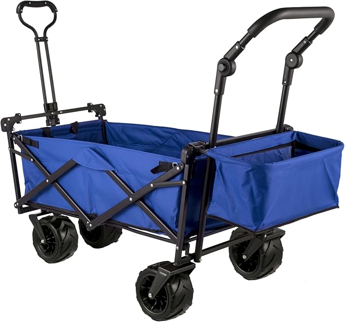 Happbuy Collapsible Wagon with Removable Canopy, 220lbs Heavy Duty Foldable Beach Wagon with Big Wheels