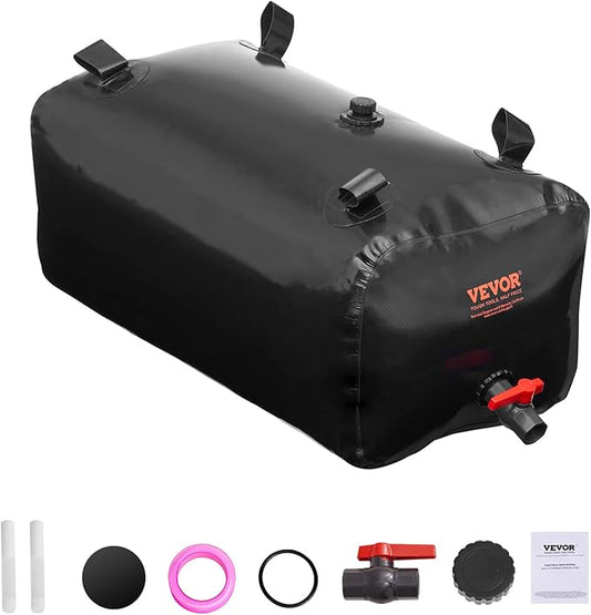 VEVOR 113 L/29.85 Gal Water Storage Bladder, Portable RV Water Tank, 1000D PVC Collapsible Water Storage Containers, Soft Water Bag, Water Bladder, Camping, Emergency Water Use, Black
